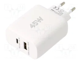 GOOBAY Cargador de red de 45W con USB-A y USB-C Power Delivery, blanco