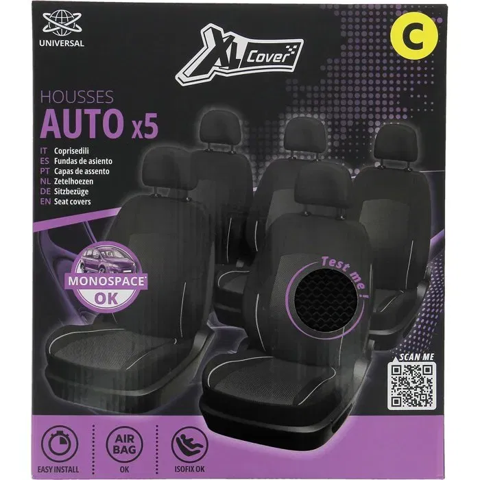 XLCOVER AAAQG37717 Paquete 5 Fundas Universales XL para Asientos de Coche Monovolumen Compatible con Airbags Cubre Asientos Respaldo Reposacabezas