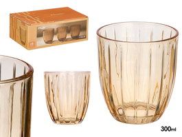 Vivalto Vaso Agua Rayas 300ml Ámbar 8.5x9.5x8.5 cm (Set de 24)