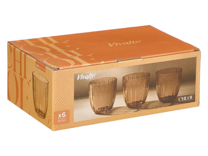 Vivalto Vaso Agua Rayas 300ml Ámbar 8.5x9.5x8.5 cm (Set de 24)