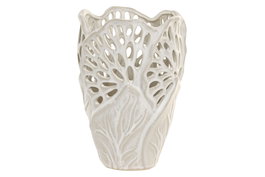 DKD Home Decor Jarrón de Cerámica Hoja Blanco 18x18x25
