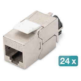 Digitus Keystone Jack Cat6a Apantallado con Organizador de Cables Inteligente, Set 24 Unidades, Plata