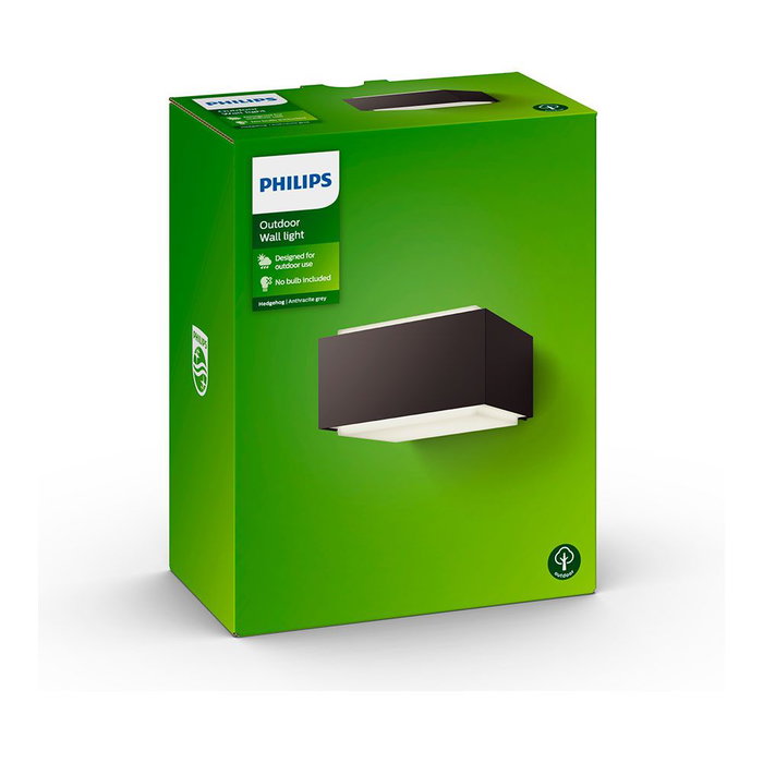 Philips Aplique Pared Exterior Hedgehog Antracita E27 42W IP44 Iluminación Bidireccional Aluminio