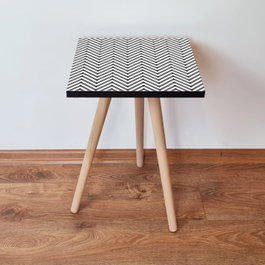 Hanah Home Shp234 Mesa Auxiliar Blanca MDF 35x42x35cm Patas Madera Haya Elegante Moderna