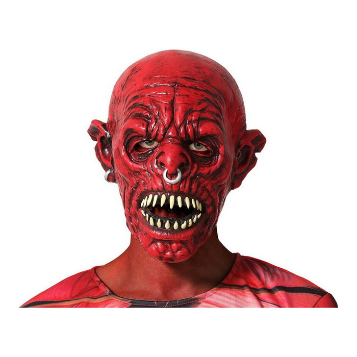 Atosa Máscara Roja de Demonio con Colmillos y Piercings Metálicos Atosa Máscara Roja de Demonio con Colmillos y Piercings Metálicos