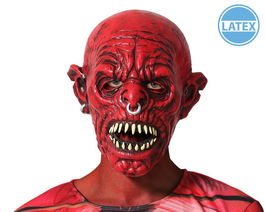 Máscara Roja Monstruo Con Colmillos Y Piercings Terror Halloween Demonio