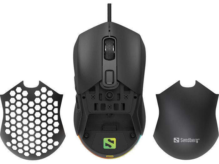 Sandberg FlexCover 6D Gamer Mouse Ratón Óptico 12800 DPI con Luces LED RGB y Cubierta Intercambiable para Gaming