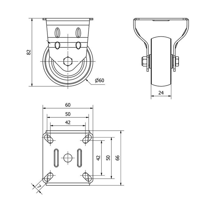Ruedas Alex Rueda fija de goma con placa y eje liso, gris, carga máx. 50 kg, Ø 6 cm