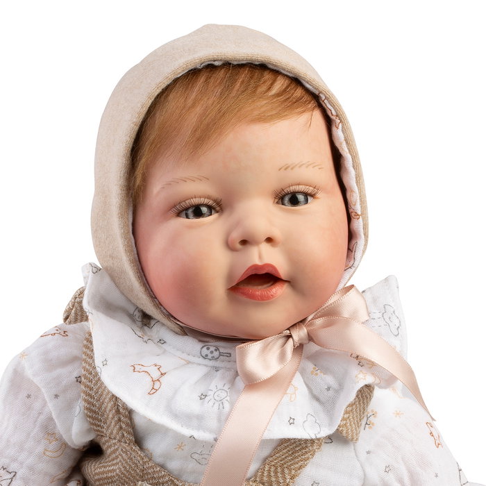 Muñecas Guca Muñeca Reborn Ginebra 42 cm con Pelo Natural Vestido Beige y Accesorios
