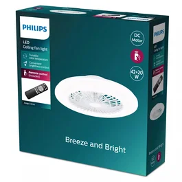 Philips 8720169248786 Plafón con Ventilador y Luz LED Amigo, Blanco, 48.5 cm, 42+20 W, Difusor Efecto Estrellado, IP20, Control Remoto Incluido