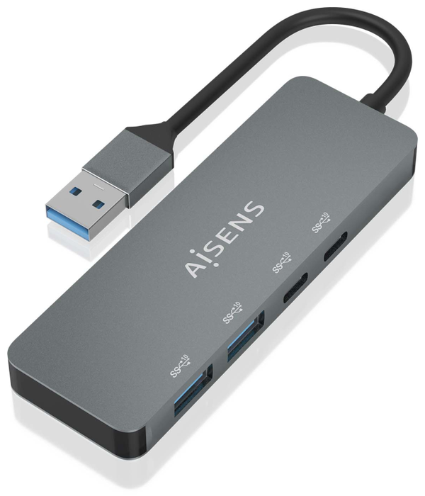Aisens Hub USB 3.2 Gen2 10Gbps (2x USB-A y 2x USB-C) Gris