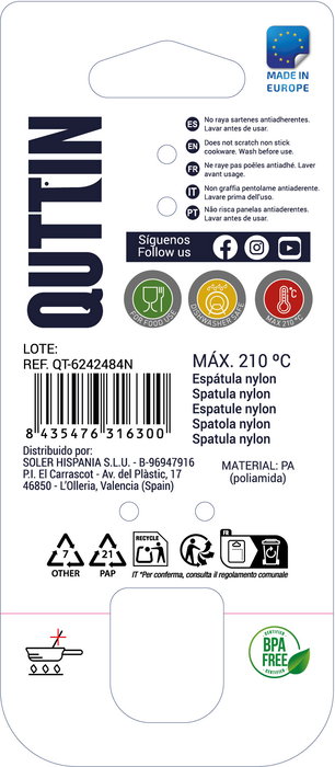 Quttin Espatula Cocina Pro Nylon 32 cm x 9.6 cm x 8.4 cm (18 Unidades)