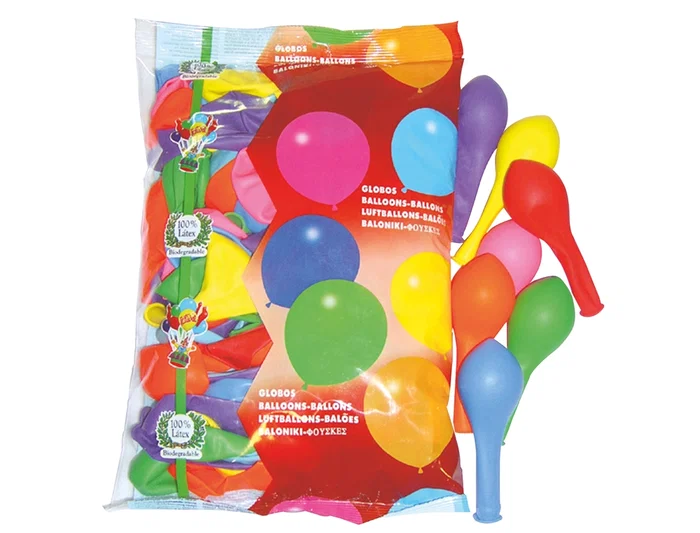 Blanca Globos 100% Látex Biodegradable Bolsa 100 Unidades Colores Surtidos
