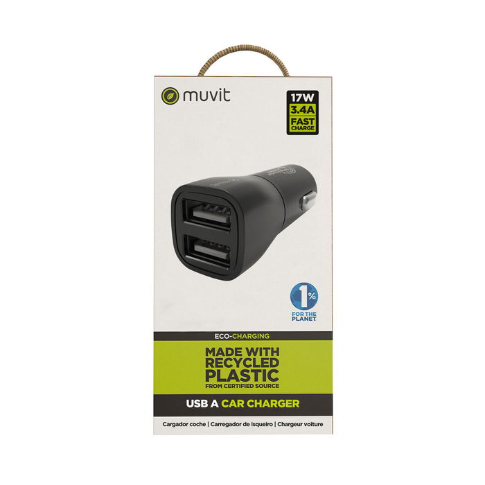 muvit for change cargador coche 2 USB 3,4A/18W negro
