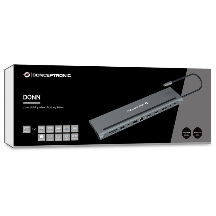 Conceptronic DONN17G Estación de acoplamiento 12 en 1 USB-C Gris Conceptronic DONN17G Estación de acoplamiento 12 en 1 USB-C Gris
