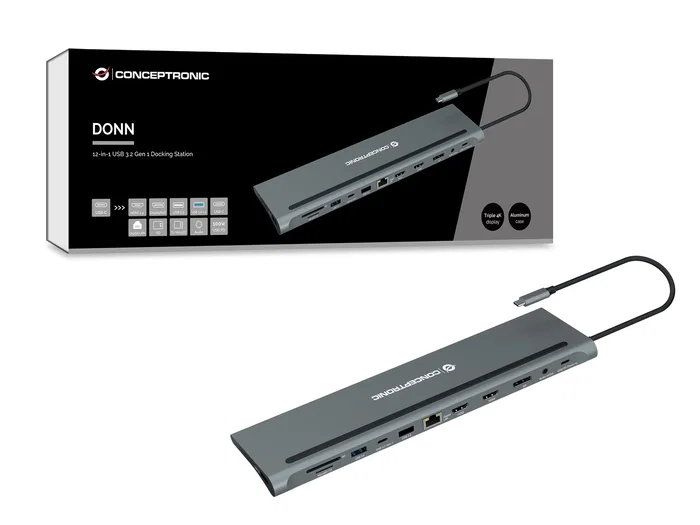 Conceptronic DONN17G Estación de acoplamiento 12 en 1 USB-C Gris Conceptronic DONN17G Estación de acoplamiento 12 en 1 USB-C Gris