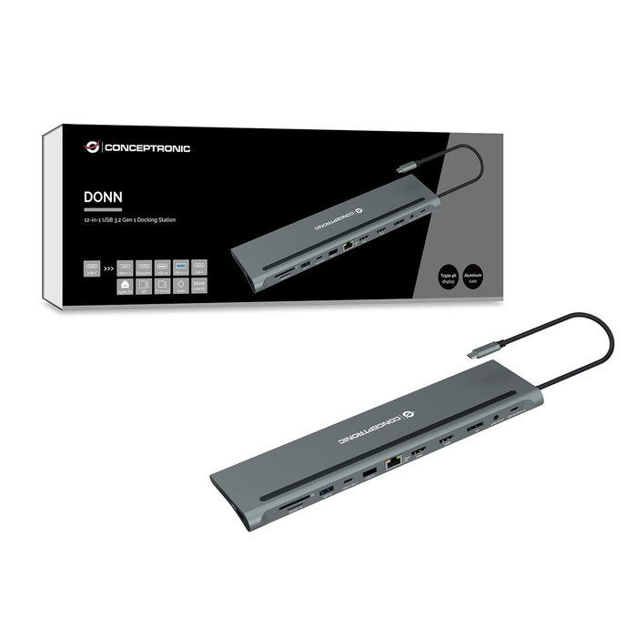 Conceptronic DONN17G Estación de acoplamiento 12 en 1 USB-C Gris Conceptronic DONN17G Estación de acoplamiento 12 en 1 USB-C Gris