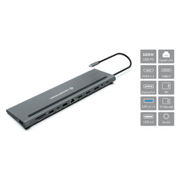 Conceptronic DONN17G Estación de acoplamiento 12 en 1 USB-C Gris