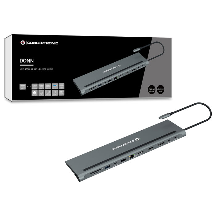 Conceptronic DONN17G Estación de acoplamiento 12 en 1 USB-C Gris Conceptronic DONN17G Estación de acoplamiento 12 en 1 USB-C Gris