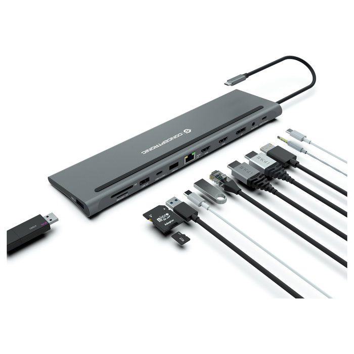 Conceptronic DONN17G Estación de acoplamiento 12 en 1 USB-C Gris Conceptronic DONN17G Estación de acoplamiento 12 en 1 USB-C Gris