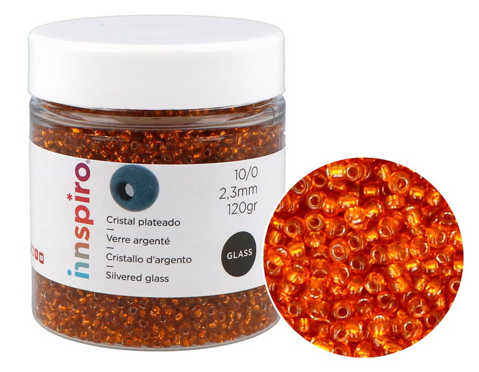 Innspiro Rocalla de Vidrio Redonda Plateado Naranja 2,3mm 120g Innspiro Rocalla de Vidrio Redonda Plateado Naranja 2,3mm 120g