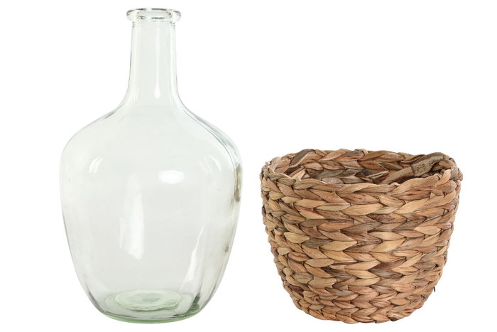 DKD Home Decor Jarrón de Cristal y Fibra 2000ml Natural DKD Home Decor Jarrón de Cristal y Fibra 2000ml Natural