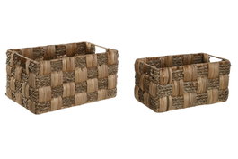 DKD Home Decor Set de 2 Cestas de Jacinto de Agua y Seagrass Natural