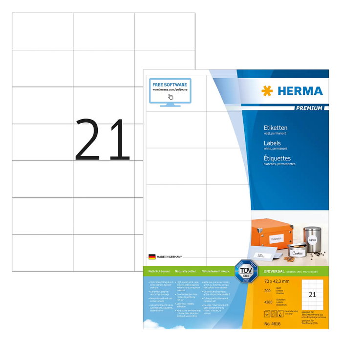 HERMA Etiketten 4616 blanco 70,0 x 42,3 mm HERMA Etiketten 4616 blanco 70,0 x 42,3 mm