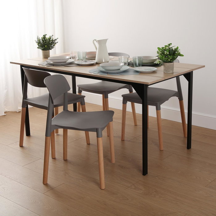 Versa Silla de Cocina Gris 45x76 cm - Madera y Polipropileno (4 Unidades)