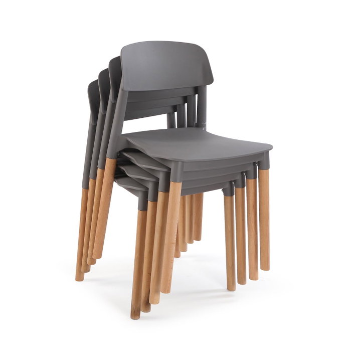 Versa Silla de Cocina Gris 45x76 cm - Madera y Polipropileno (4 Unidades)