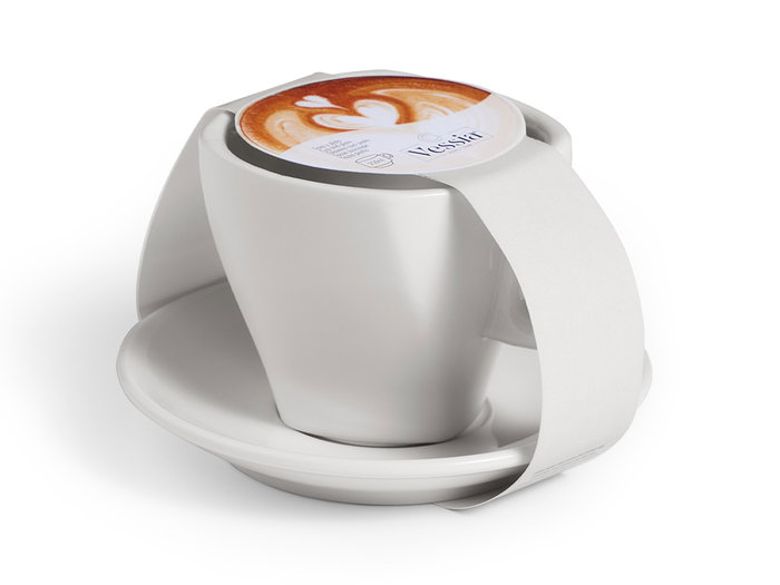 Vessia Taza de Café de Porcelana Boca Ancha con Plato 220ml - 13.5x9.2x13.5 cm (Set de 24)