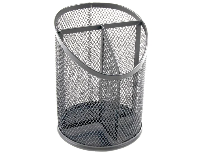 Q-connect Cubilete Portalapices Metal Rejilla Plata con 3 Compartimentos Diametro 110 mm Alto 147 mm