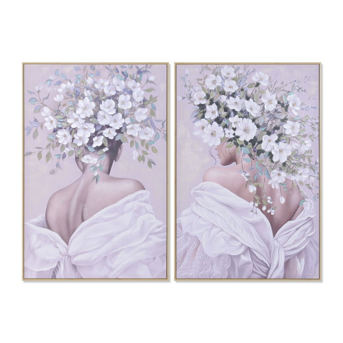 DKD Home Decor Set de 2 Cuadros Lienzo Chica Flores 80x3,5x120 cm