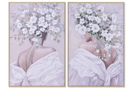 DKD Home Decor Set de 2 Cuadros Lienzo Chica Flores 80x3,5x120 cm