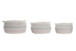 DKD Home Decor Cesta Set de 3 Blanco Negro Naranja 43 x 25 x 52 cm