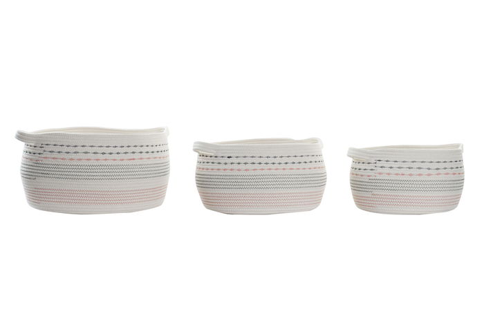 DKD Home Decor Cesta Set de 3 Blanco Negro Naranja 43 x 25 x 52 cm DKD Home Decor Cesta Set de 3 Blanco Negro Naranja 43 x 25 x 52 cm