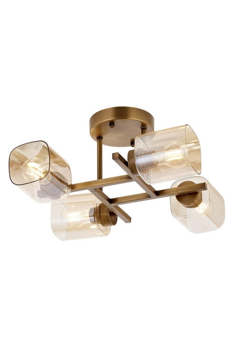 Opviq Lámpara de Araña Vintage AR-1836-4E Cuerpo de Metal y Vidrio Color Vintage Altura 23 cm Diámetro 44 cm 4xE27 40W