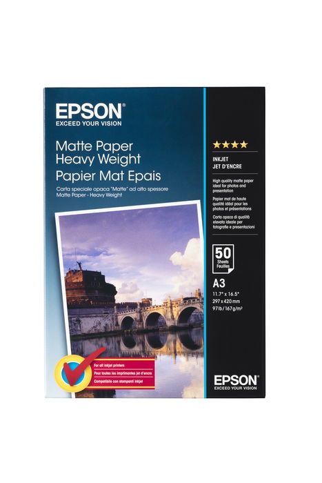 Epson Papel Mate de Alto Gramaje, A3, 50 Hojas de 167g. Matte Paper Heavy Weight Epson Papel Mate de Alto Gramaje, A3, 50 Hojas de 167g. Matte Paper Heavy Weight