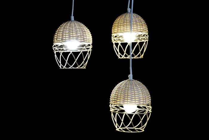 DKD Home Decor Lámpara de Techo de Metal y Ratán Marrón Claro y Blanco 38x38x75 cm