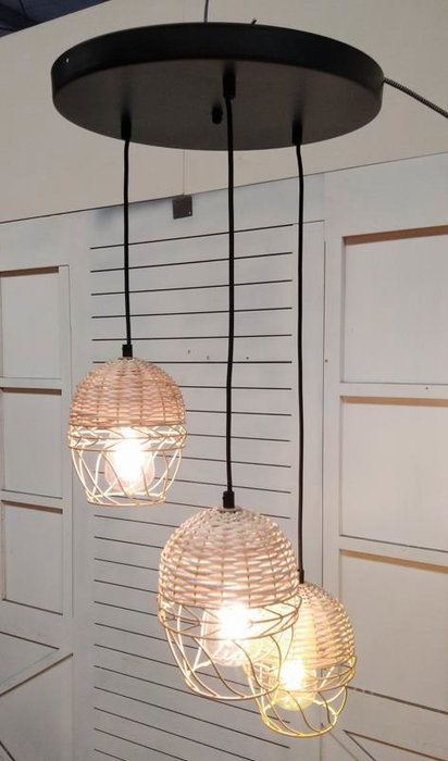 DKD Home Decor Lámpara de Techo de Metal y Ratán Marrón Claro y Blanco 38x38x75 cm
