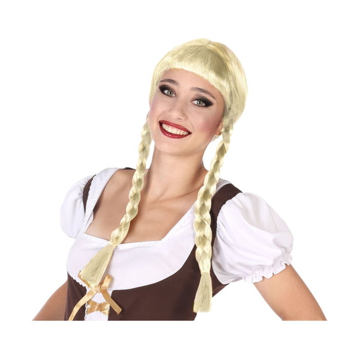 Peluca de Disfraz con Trenzas Largas Rubia con Flequillo Estructurado