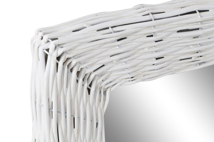 DKD Home Decor Espejo de Mimbre Trenzado Blanco