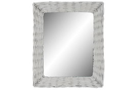 DKD Home Decor Espejo de Mimbre Trenzado Blanco