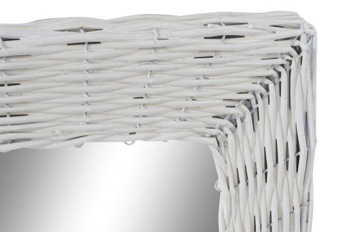 DKD Home Decor Espejo de Mimbre Trenzado Blanco