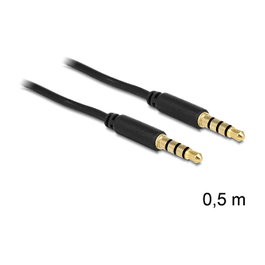 DeLOCK Cable de Audio 3.5mm Macho a Macho 0.5 Metros, 3.5mm a 3.5mm Jack de Oro, Color Negro