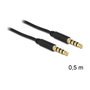 DeLOCK Cable de Audio 3.5mm Macho a Macho 0.5 Metros, 3.5mm a 3.5mm Jack de Oro, Color Negro