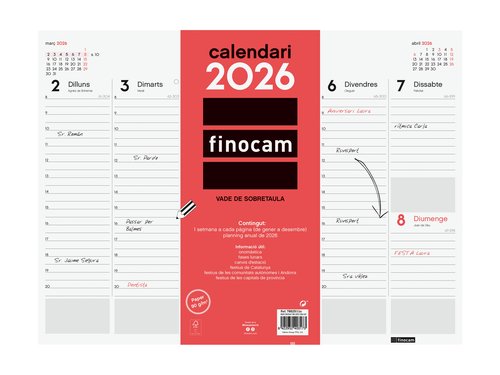 Finocam Calendario Vade 2026 Catalán 420x310 mm Finocam Calendario Vade 2026 Catalán 420x310 mm