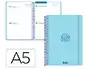 Liderpapel Agenda Escolar 2026-2027 Espiral Basic 2 Días Página A5 Bilingüe Azul Turquesa - Papel FSC 70g con Gomilla, Tapa de Polipropileno