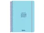 Liderpapel Agenda Escolar 2026-2027 Espiral Basic 2 Días Página A5 Bilingüe Azul Turquesa - Papel FSC 70g con Gomilla, Tapa de Polipropileno