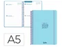 Liderpapel Agenda Escolar 2026-2027 Espiral Basic 2 Días Página A5 Bilingüe Azul Turquesa - Papel FSC 70g con Gomilla, Tapa de Polipropileno